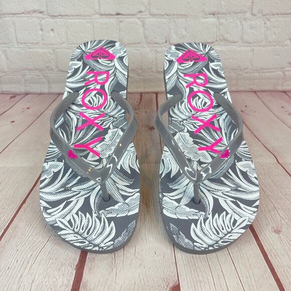 Roxy Melon III Gray Pink Floral Flip Flops Sandals Women’s Size 10 - Picture 7 of 11